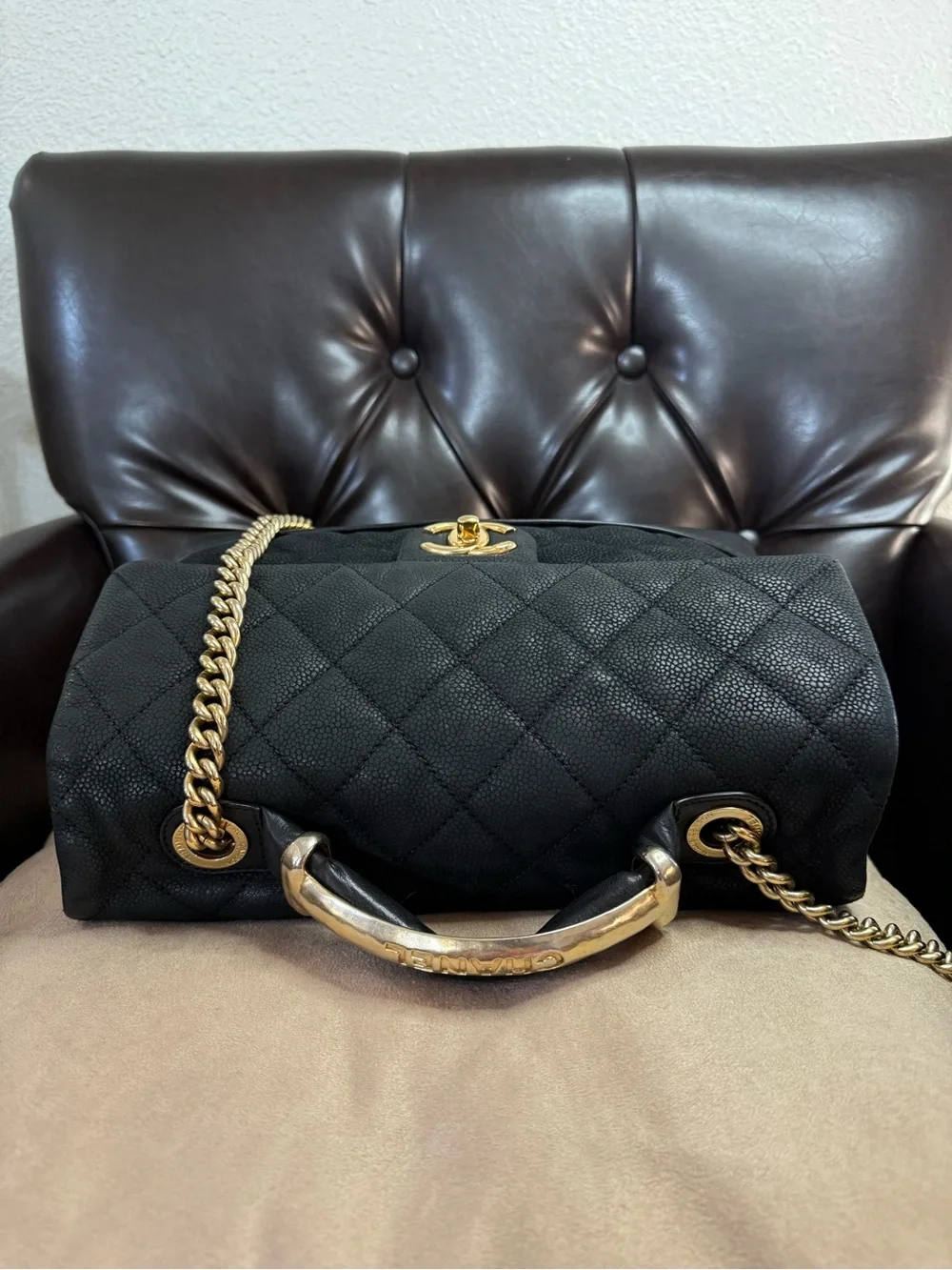 CHANEL Cruise Iridescent Black Caviar Leather Classic Flap Top Handle Kelly Bag